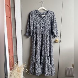 Floral Black and White Midi Dress